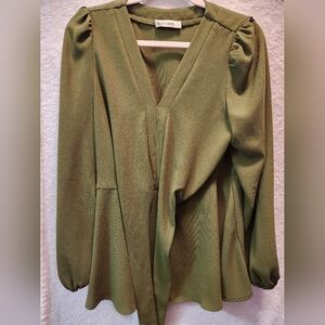 Grace Karin V-Neck Long Sleeve Blouse With Cinched Waste Size L